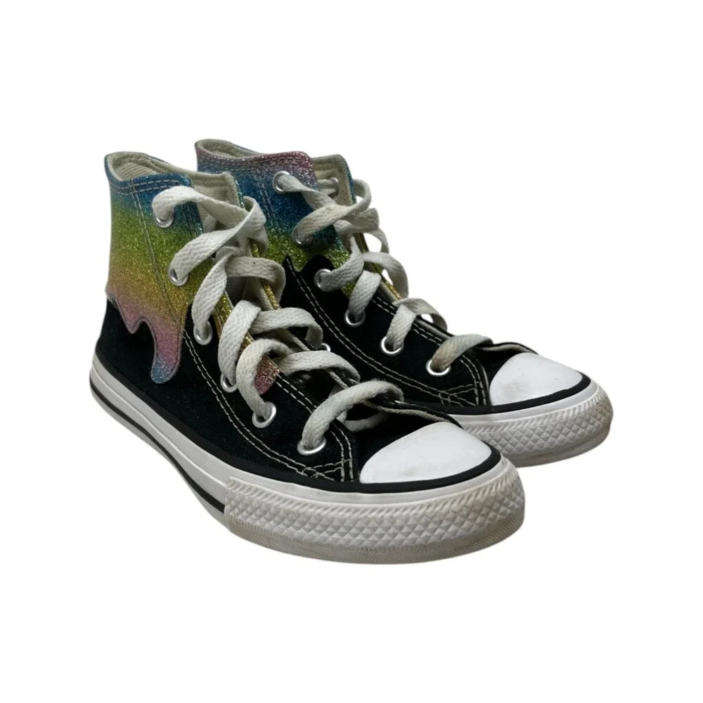 Converse Chuck Taylor All Star High Glitter Drip Youth Size 12 Rainbow Black